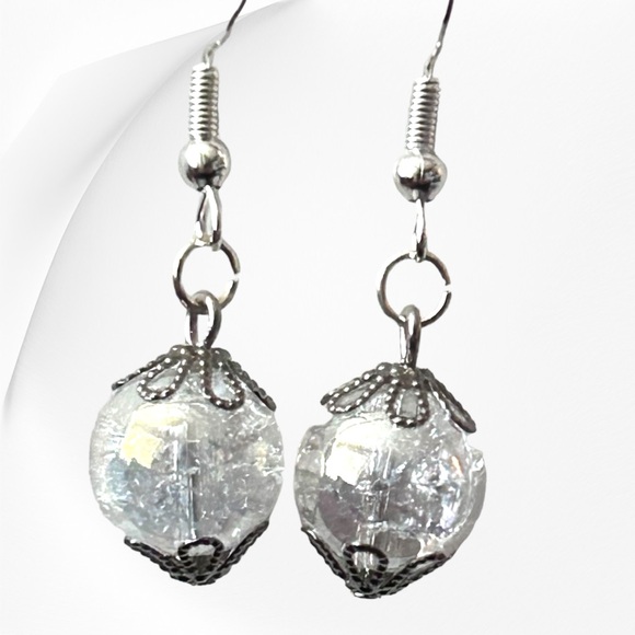 Hand Crafted Jewelry - Hand Crafted Earrings Quartz Crystals Crackled Dangle Pierced Natural